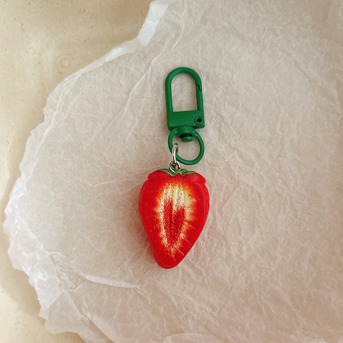 Wholesale Chic Fruit Resin Keychain Pendant - Half-Cut Strawberry Design