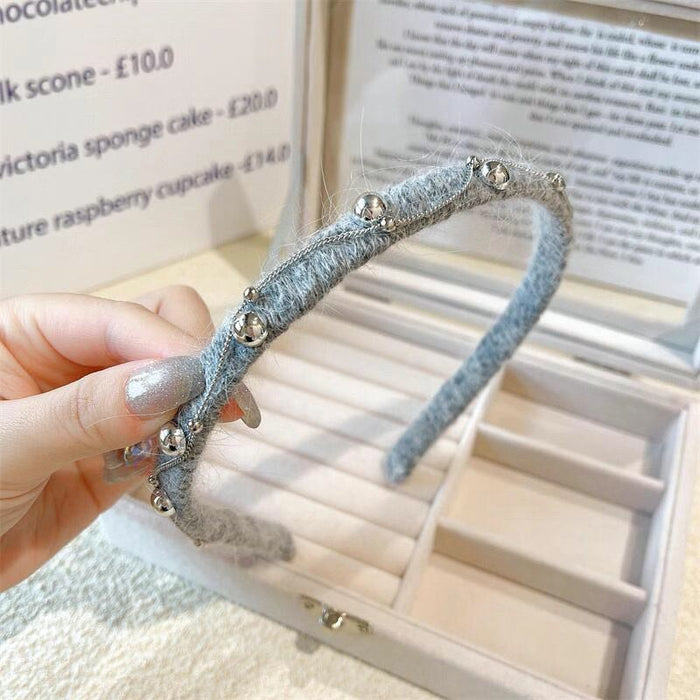 Wholesale rabbit fur pearl headband for women