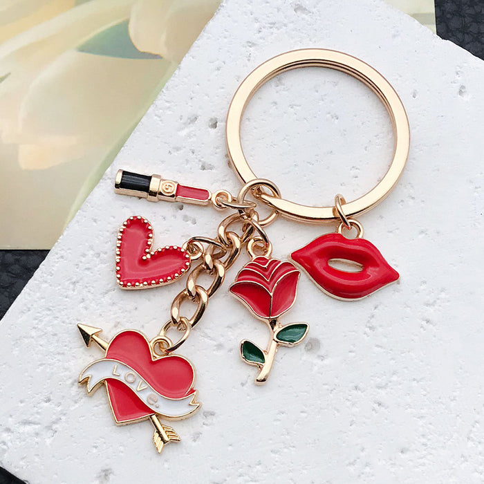 Wholesale Dripping oil red cartoon lips metal keychain