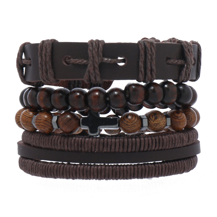 Wholesale 4pieces/pack Fashion Bracelets Wood Beads Leather Handmade Woven JDC-BT-XH025