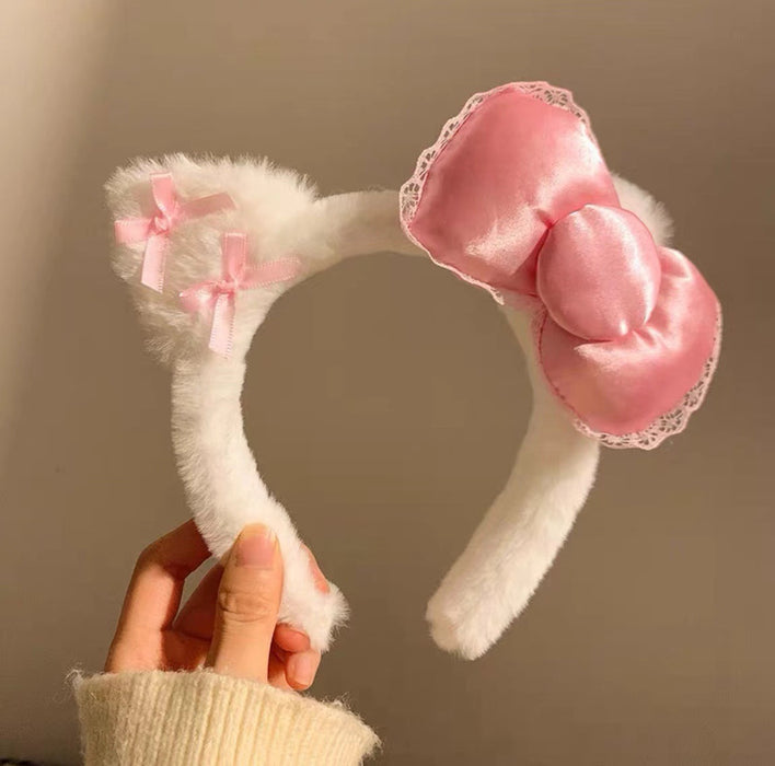 Wholesale Cute Bow Lace Plush Rabbit Ear Hair Band Women Wash Face Hair Band