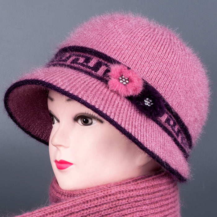 Wholesale Old lady hat autumn and winter fleece-lined basin hat middle-aged and elderly women warm knitted hat