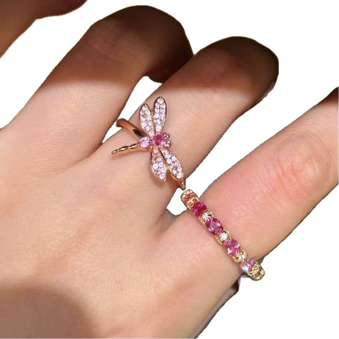 Wholesale Vintage Full Rhinestone Dragonfly Pendant Necklace and Ring Set