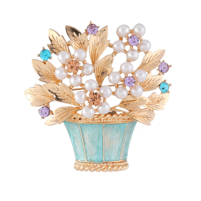Wholesale Glazed Pearl Flower Brooches Pin Ancient Vintage Rhinestone Accessories