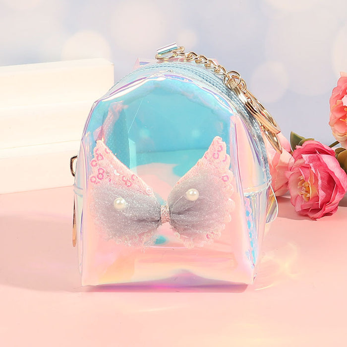 Wholesale Trendy Laser Bow PVC Transparent Pouch Creative Coin Purse Earphone Bag Keychain Everyday Fashion Accessory