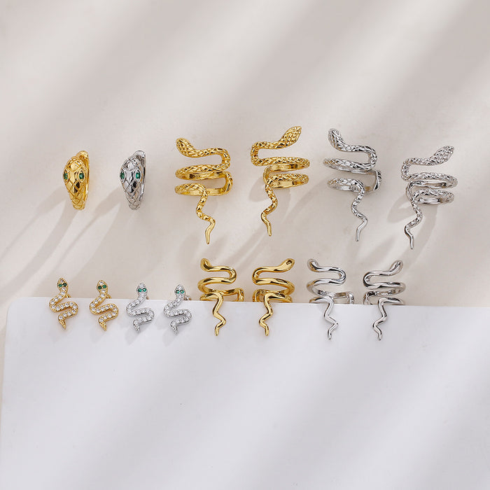 Wholesale Serpentine earrings, small snake earrings, ear bone clip, zircon snake head, ear clasp, no ear hole, ear clip
