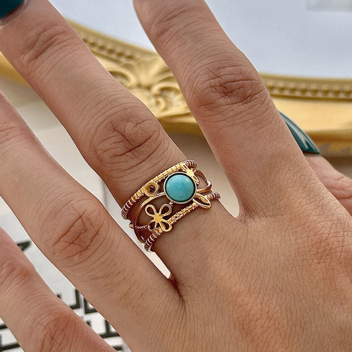 Wholesale Stainless Steel Gold Turquoise Adjustable Rings