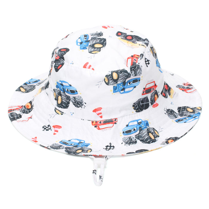 Wholesale Children' s Sun Protection Bucket Hat with Chin Strap Breathable Mesh Cartoon Design Everyday Wear