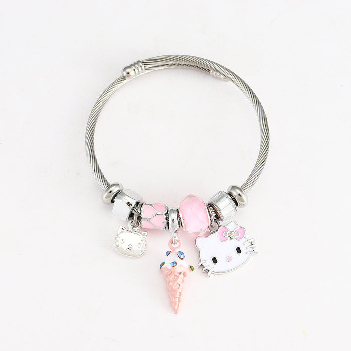 Wholesale Stainless Steel Bracelet KT Cat Pendant Cartoon Laurel Dog Pendant Sweet Cool Cute Hot Girl Sanrio Bracelet JDC-BT-Luman002