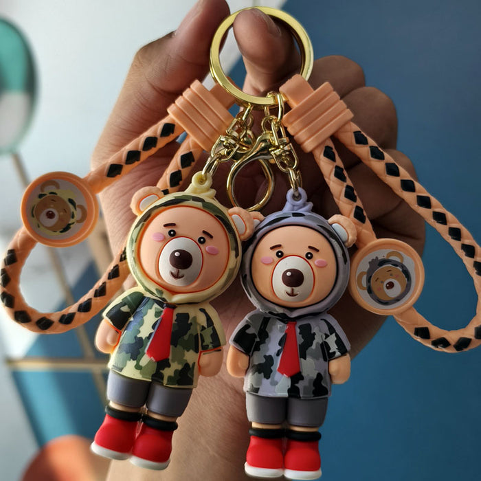 Wholesale PVC Cartoon Camouflage Bowtie Bear Car Keychain Bag Charm