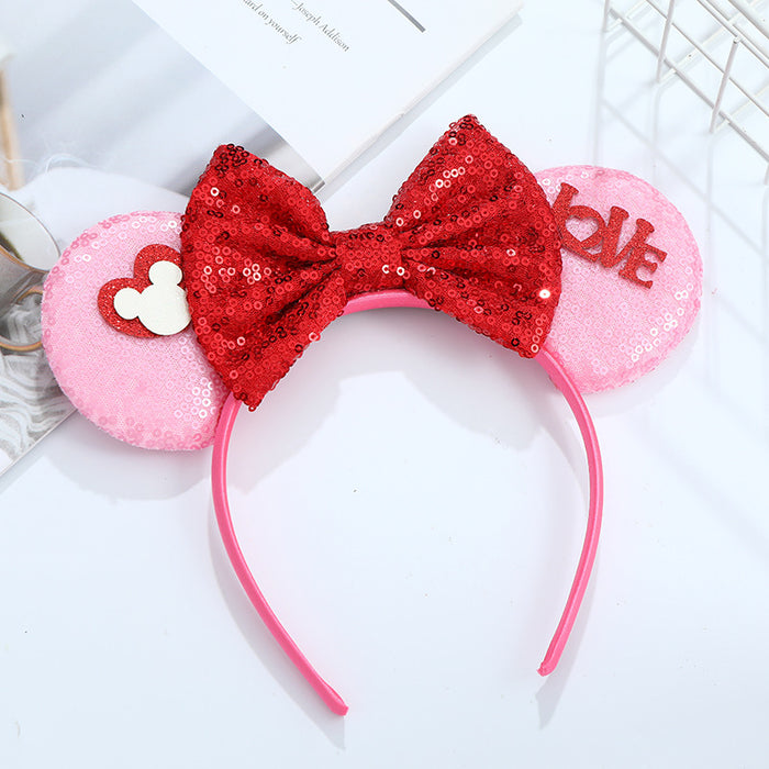 Wholesale Valentine's Day Sequin Bow Headband Cartoon Love Fabric Headband JDC-HD-MeiY009