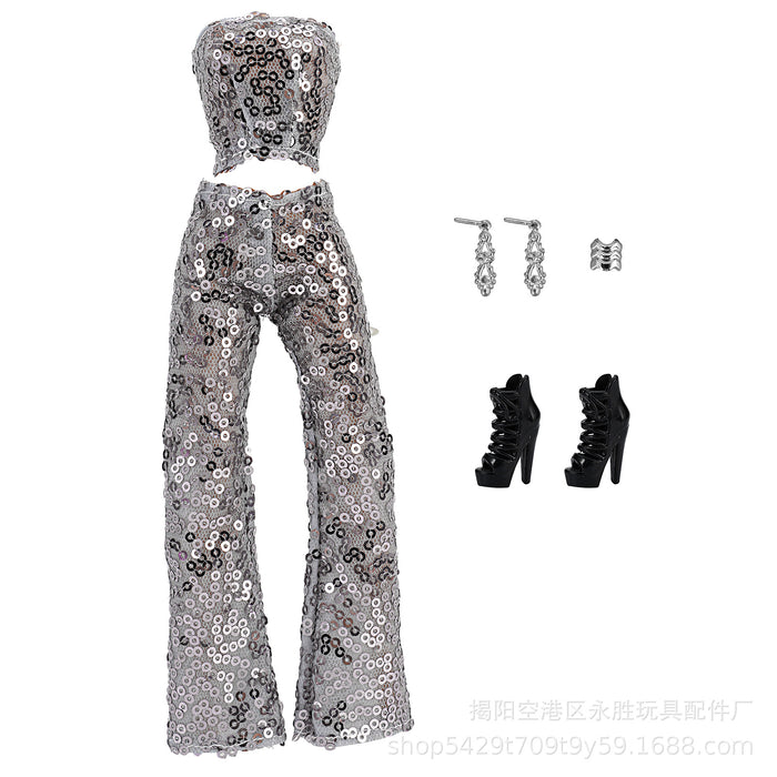 Wholesale doll sequin pants suit 9 color