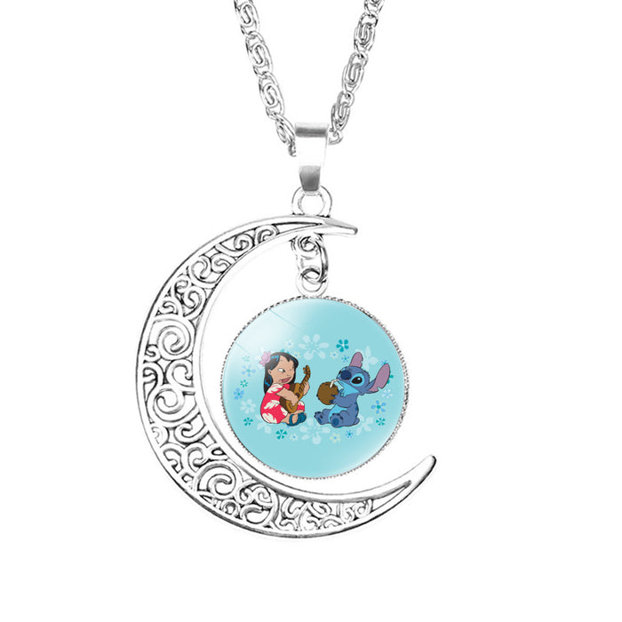 Wholesale Glass Cartoon Pattern Time Gem Moon Necklace JDC-NE-NH006