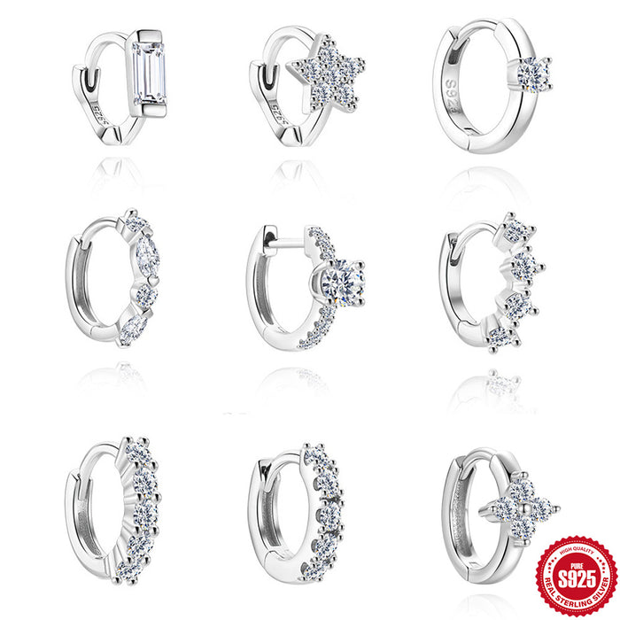Wholesale Minimalist Ins-Style Stacked S925 Sterling Silver Basic Marquise Star Moissanite Geometric Cartilage Earrings Ear Clips