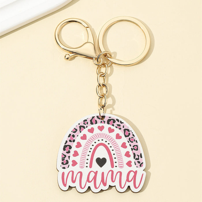 Wholesale Mother's Day Leopard Print Mama Letter Wooden Sign Keychain JDC-KC-RongR019