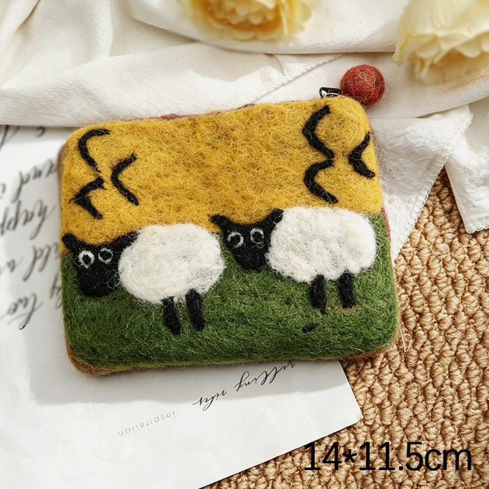 Wholesale Modern Felt Sheep Coin Purse Cute Cartoon Animal Phone Bag MOQ≥10
