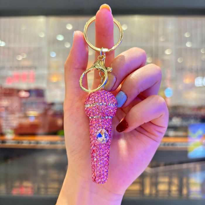 Wholesale Fashion Rhinestone 3D Microphone Keychain Bag Charm For Women Gift For Couple Boutique Resale