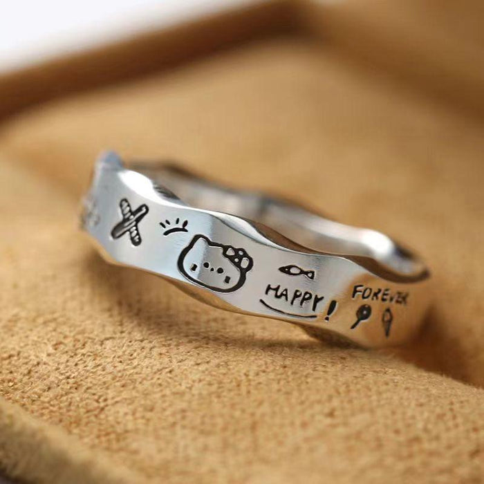 Wholesale Minimalist graffiti wave edge ring, niche design, versatile, exquisite and fashionable couple's ring