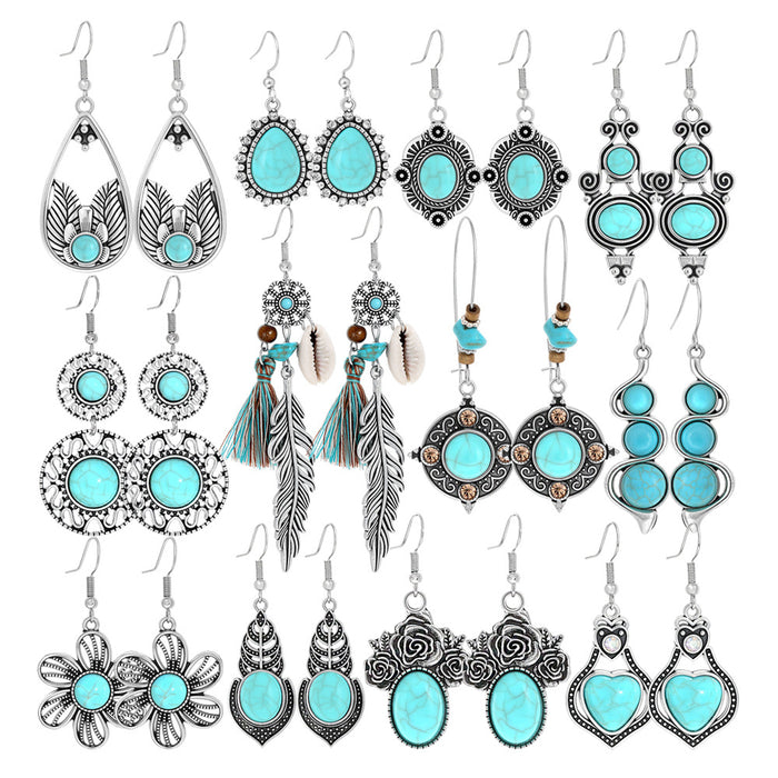 Wholesale 2pcs Bohemian Turquoise Retro Distinctive Earrings