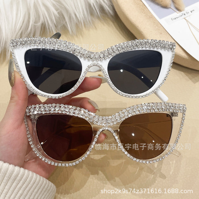 Wholesale Cat eye diamond studded flat mirror anti blue light new fashionable glasses frame personalized sunglasses glasses frame