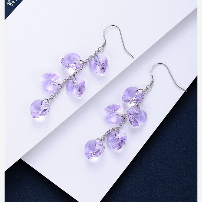 Wholesale Earrings Faux Crystal Heart Shaped Zircon Super Flash Tassel JDC-ES-FanMeng005