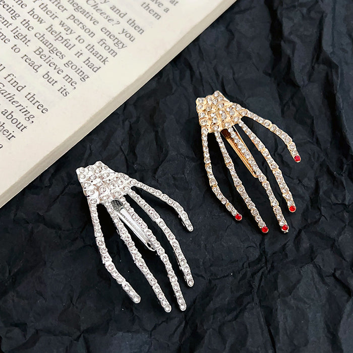Wholesale Ghost Claw Skull Hand Claw Hairpin Super Flash Rhinestone Hair Accessories Duckbill Clip Bangs Clip Hand Bone Hairpin  Headwear