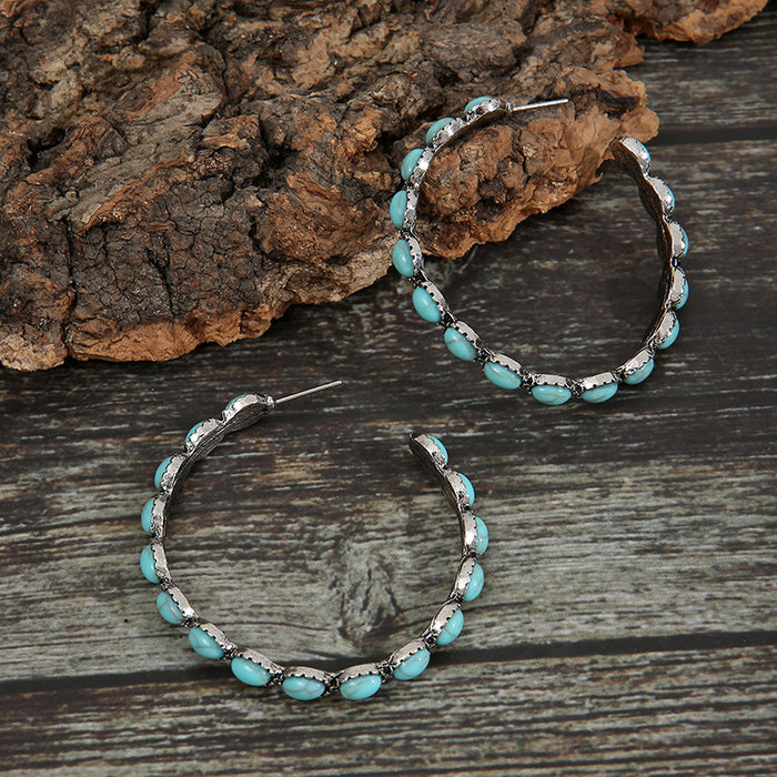 Wholesale Vintage turquoise large circle C-shaped turquoise earrings