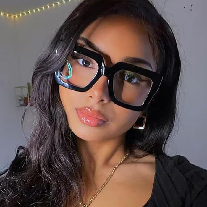 Wholesale Square anti blue light glasses, retro high-end flat light glasses, thick edged glasses frame