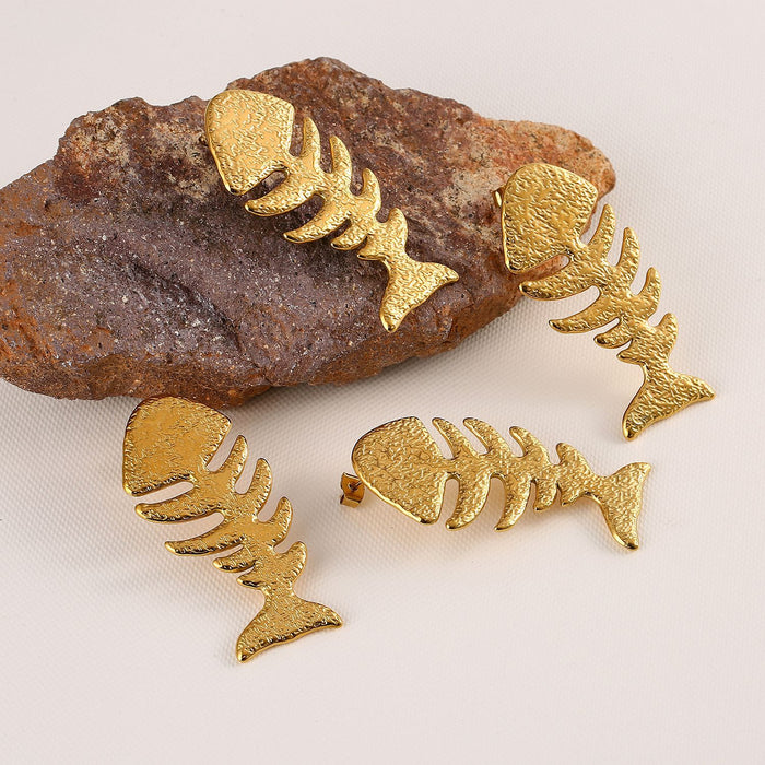 Wholesale Original Design: Fashionable Stainless Steel Fishbone Earrings with Personalized Hollow Small Fish Skeleton Earrings