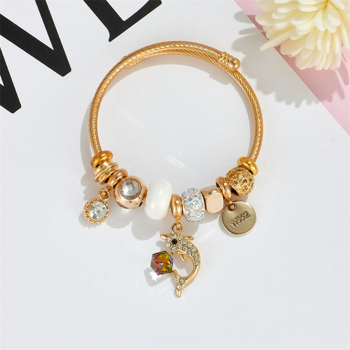 Wholesale Butterfly Little Swan Pendant Stainless Steel Beaded Charms Bracelets