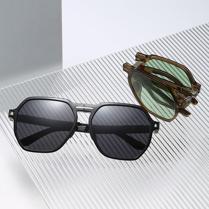 Wholesale Folding sunshade double beam sunglasses, internet famous retro trend anti UV large frame personalized street photography folding sunglasses