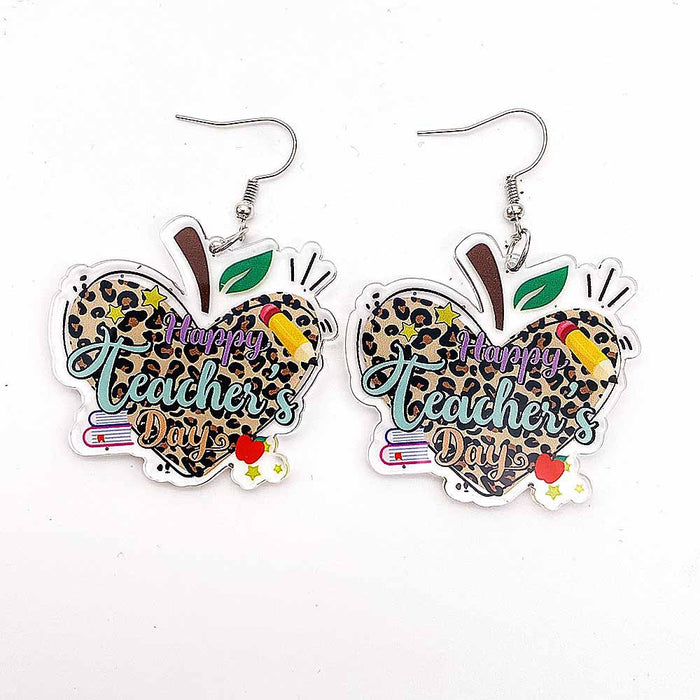 Wholesale Teacher' s Day Earrings Leopard Pencil Ruler Acrylic Earrings School Season Student Earrings Jewelry