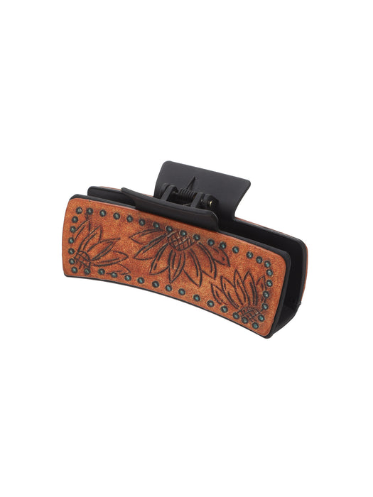 Wholesale Western Cowboy Style Sunflower Cow Pattern Leather Women' s Hairpin Grabber Shark Clip Hair Accessories Clip