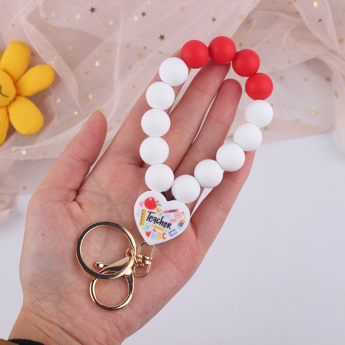 Wholesale Love Teacher Silicone Beaded  Wristlet Keychain JDC-KC-GuangTian017