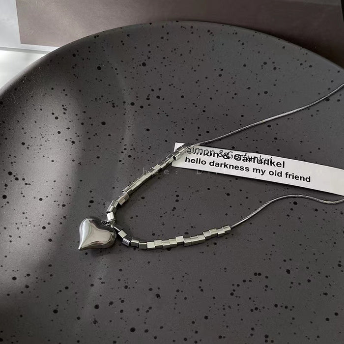 Wholesale Love block necklace, niche design, versatile sweatshirt chain, titanium steel non fading accessory