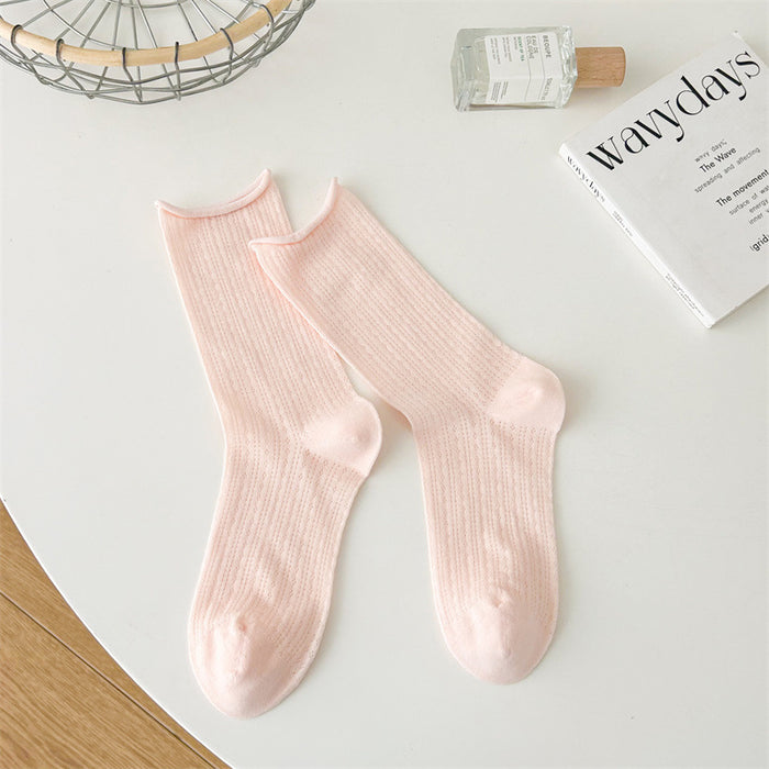 Wholesale Socks with hollow mesh and boneless stacking, rolled edge socks, mid tube socks