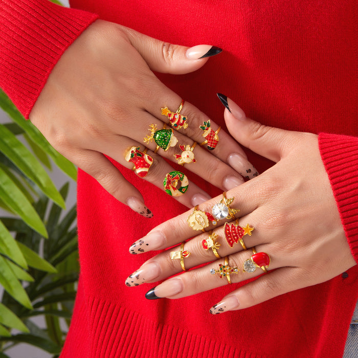 Wholesale Christmas Ring Set Cartoon Christmas Tree,  Old Man,  Elk Pattern Bracelet