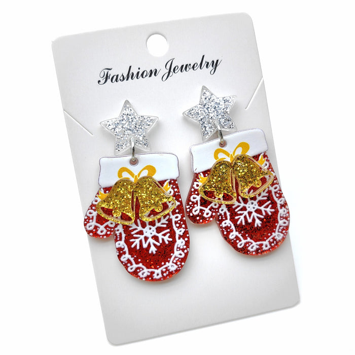 Wholesale Christmas acrylic double-layer three-dimensional earrings Christmas tree bells bright color holiday party earrings