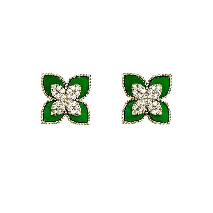 Wholesale Green Clover   Silver Pin Earrings JDC-ES-JiaoB003