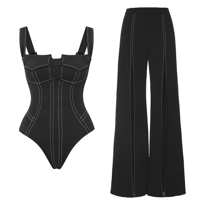 Wholesale New printed one-piece swimsuit with skirt, retro swimsuit two-piece set