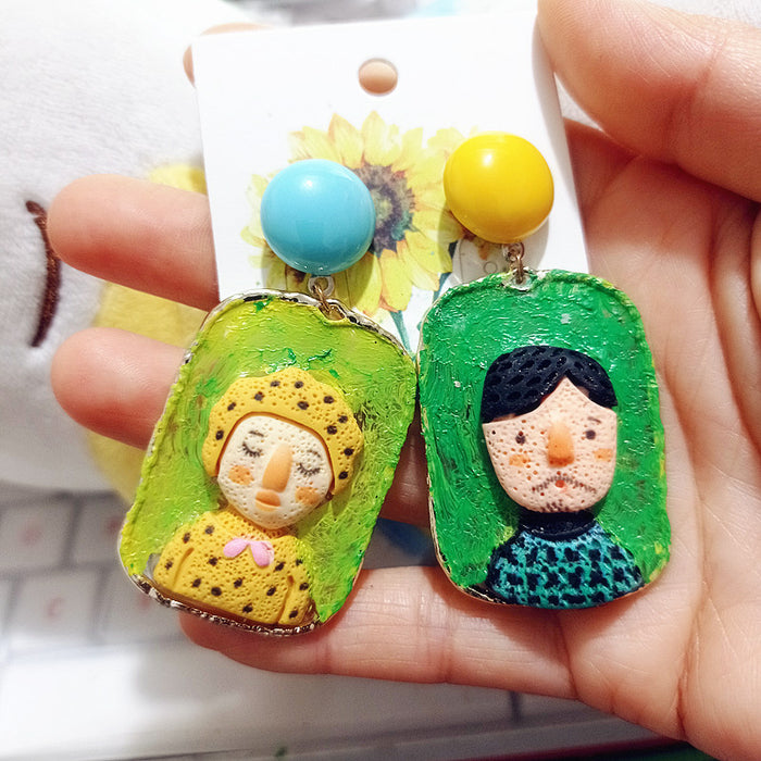 Wholesale Doll Ethnic Style Funny Windowsill Men Women Hand-painted Color Cartoon Earrings Women