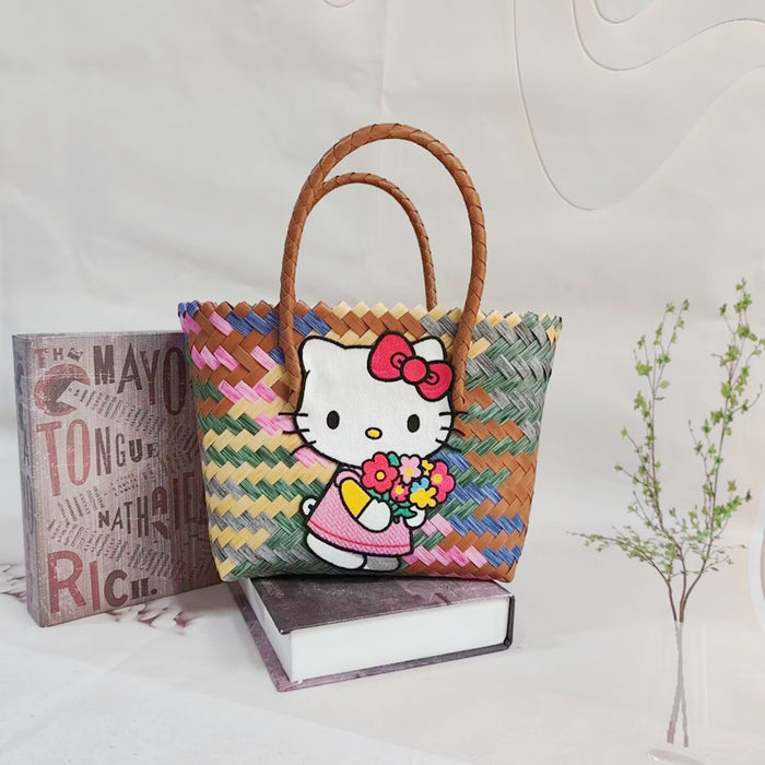 Wholesale Cute Cartoon Rags Woven Bag Imitation Straw Woven Bag Seaside Shoulder Handbag