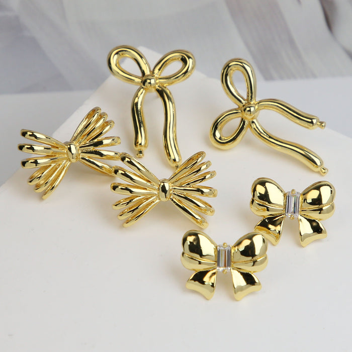 Wholesale 2PCS 18K Gold Brass Zircon Bow Earrings JDC-ES-BaiYi015