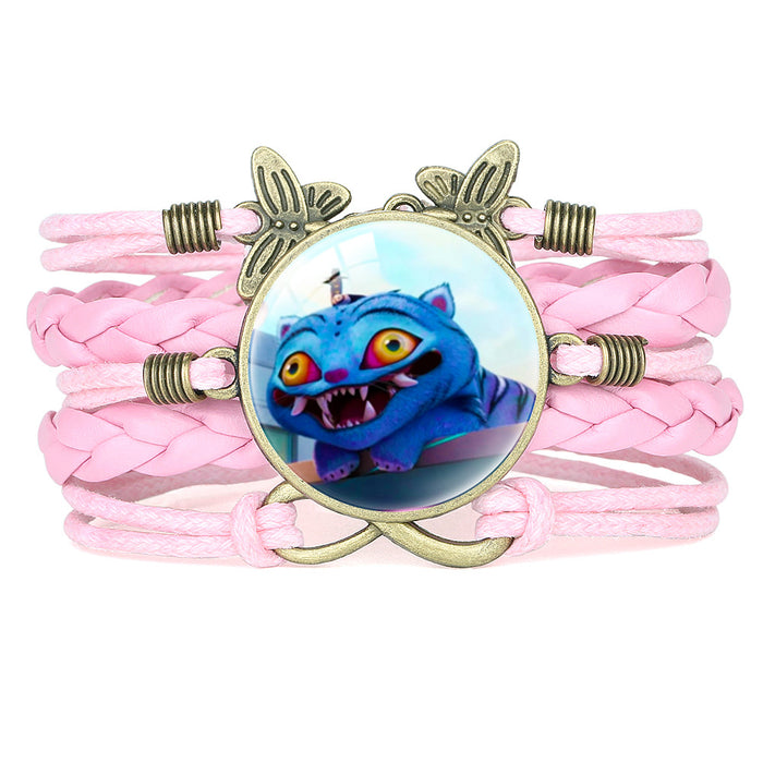 Wholesale KPOP Retro Butterfly Combination Cute Pink Multi-Layer Braided Girl Bracelet