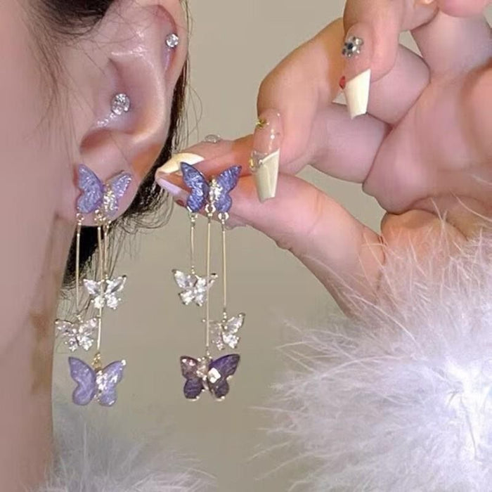 Wholesale Super fairy butterfly long tassel earrings, niche earrings, temperament, versatile earrings