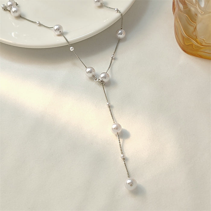 Wholesale New light luxury fashion Y-shaped pearl necklace with high-end temperament sweater chain versatile and niche design accessory
