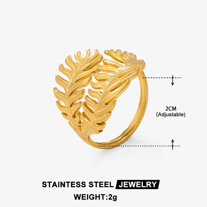 Wholesale Popular stainless steel leaf ring, personalized minimalist style, high-end light luxury, adjustable opening titanium steel ring