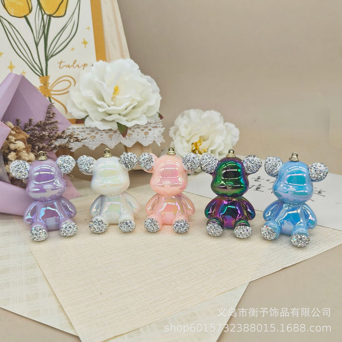 Wholesale Creative electroplating point drill sitting bear keychain pendant cute bag gift hanging cartoon three-dimensional decoration wholesale