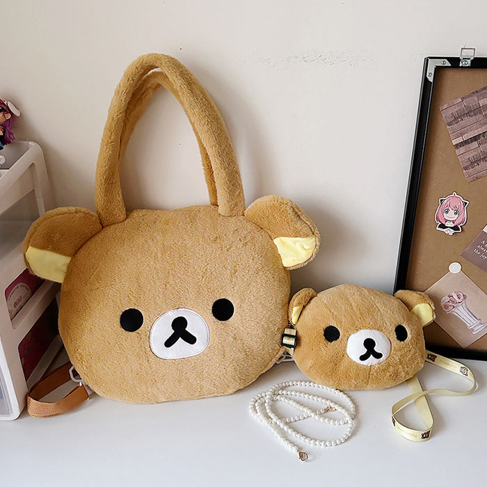 Wholesale  Cute Cartoon Bear Plush Tote Bag Autumn and Winter New Contrast Color Shoulder Bag