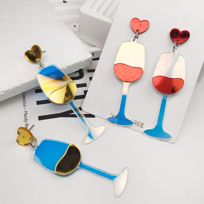 Wholesale High-foot Red Wine Glass Acrylic Cartoon Earrings JDC-ES-JiaYi010